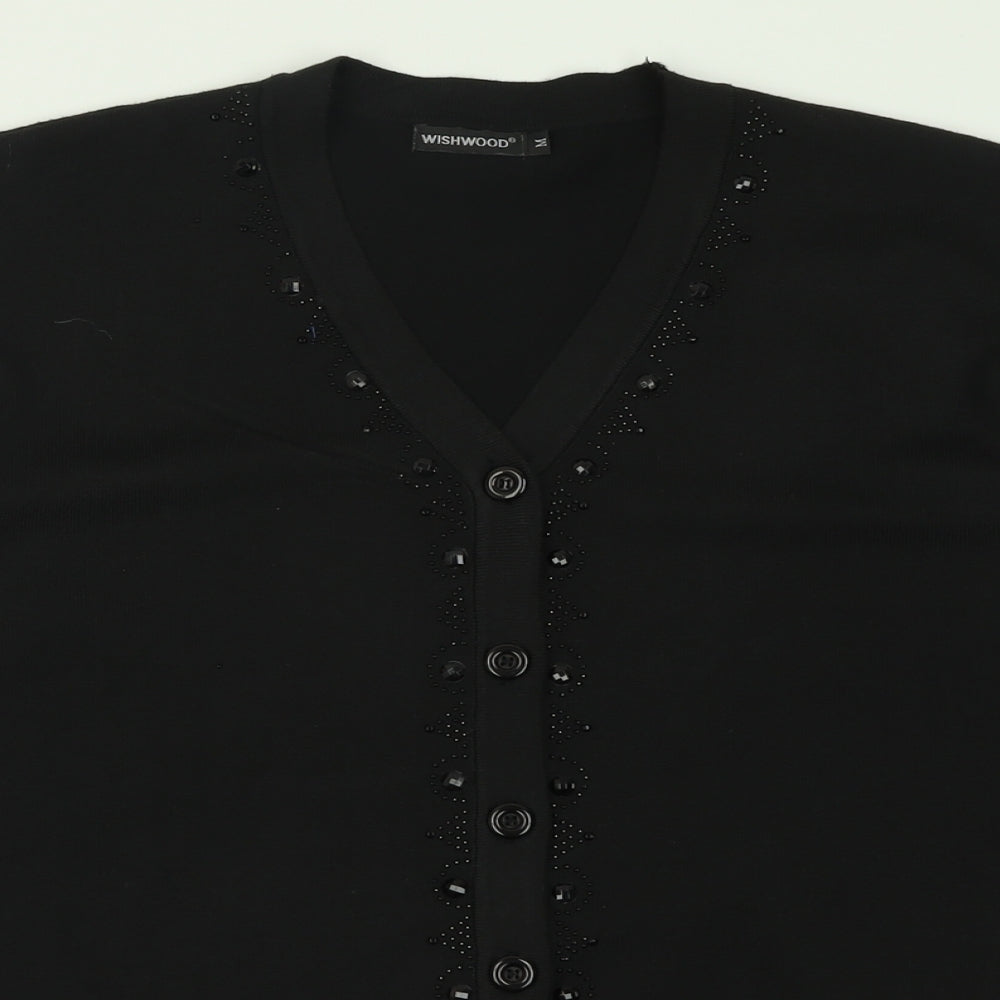 Wishwood Womens Black V-Neck  Polyester Cardigan Jumper Size M