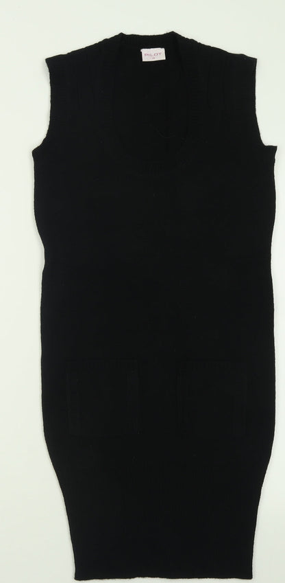 Pilot Womens Black  Acrylic Jumper Dress  Size 10  Crew Neck Pullover
