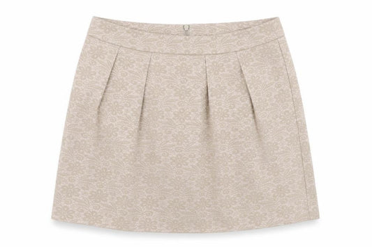 Front view of United Colors of Benetton women’s beige cotton a-line skirt, size UK 8, zip