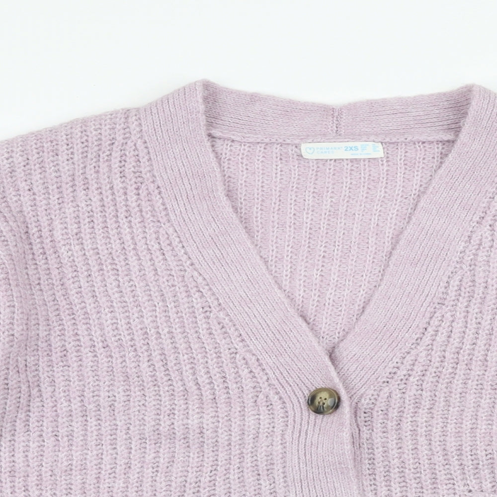 Primark Womens Purple V-Neck  Acrylic Cardigan Jumper Size 2XS