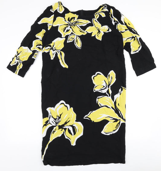 Gerry Weber Womens Black Floral Polyester A-Line  Size 12  Round Neck Zip