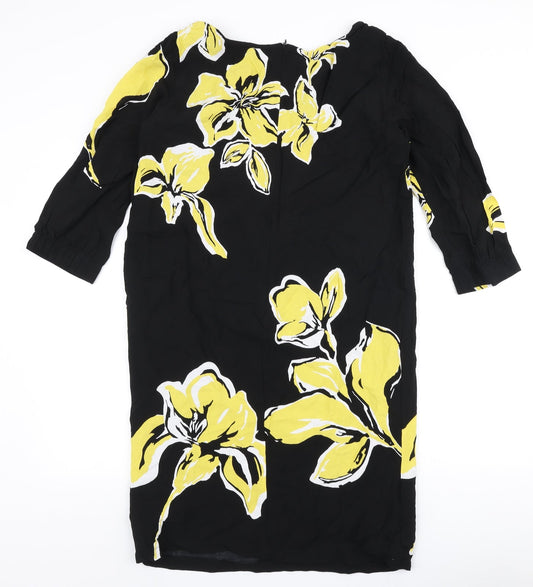 Gerry Weber Womens Black Floral Polyester A-Line  Size 12  Round Neck Zip