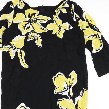 Gerry Weber Womens Black Floral Polyester A-Line  Size 12  Round Neck Zip