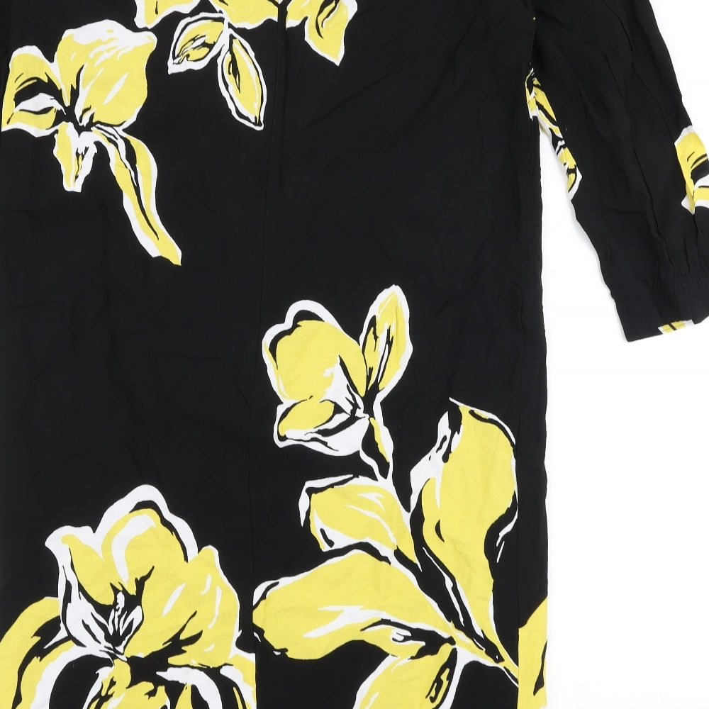 Gerry Weber Womens Black Floral Polyester A-Line  Size 12  Round Neck Zip