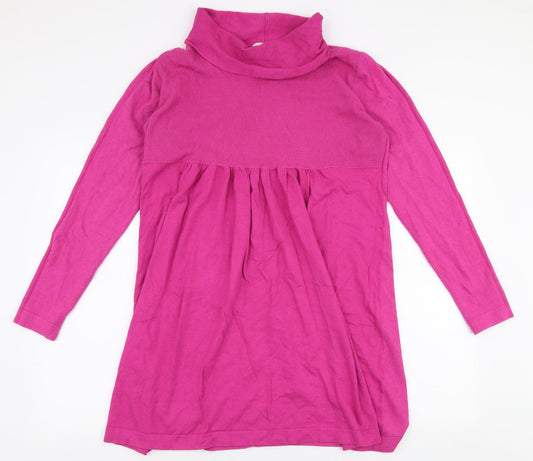 JoJo Maman Bébé Womens Pink  Cotton Jumper Dress  Size 12  Roll Neck Pullover