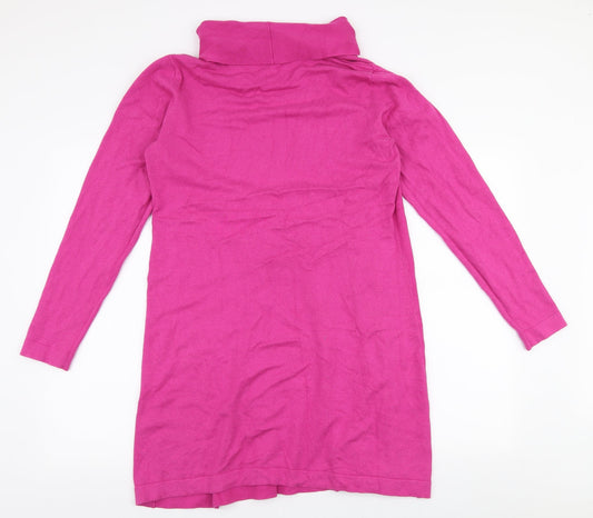 JoJo Maman Bébé Womens Pink  Cotton Jumper Dress  Size 12  Roll Neck Pullover