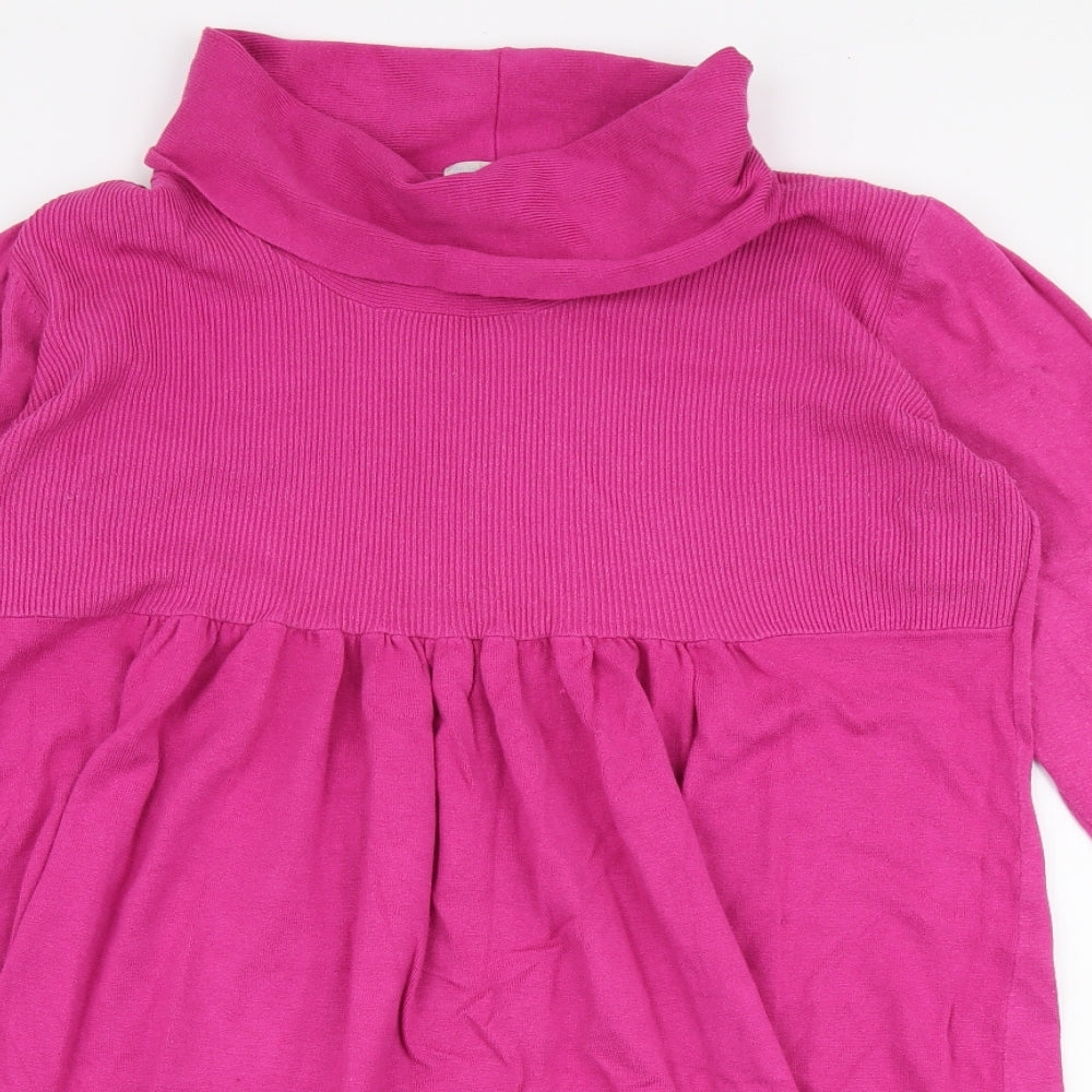 JoJo Maman Bébé Womens Pink  Cotton Jumper Dress  Size 12  Roll Neck Pullover