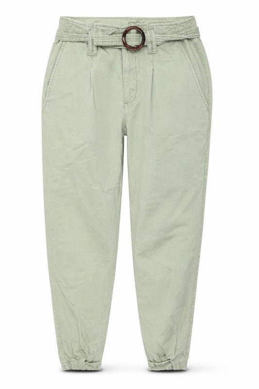 Front view of F&F women’s green cotton skinny jeans, size UK 10, 24.5-inch leg regular button