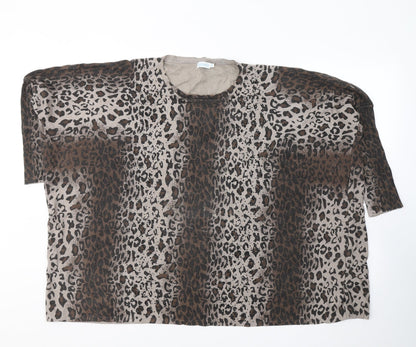 BLUE VANILLA Womens Brown Animal Print Cotton Jersey Blouse Size S Round Neck