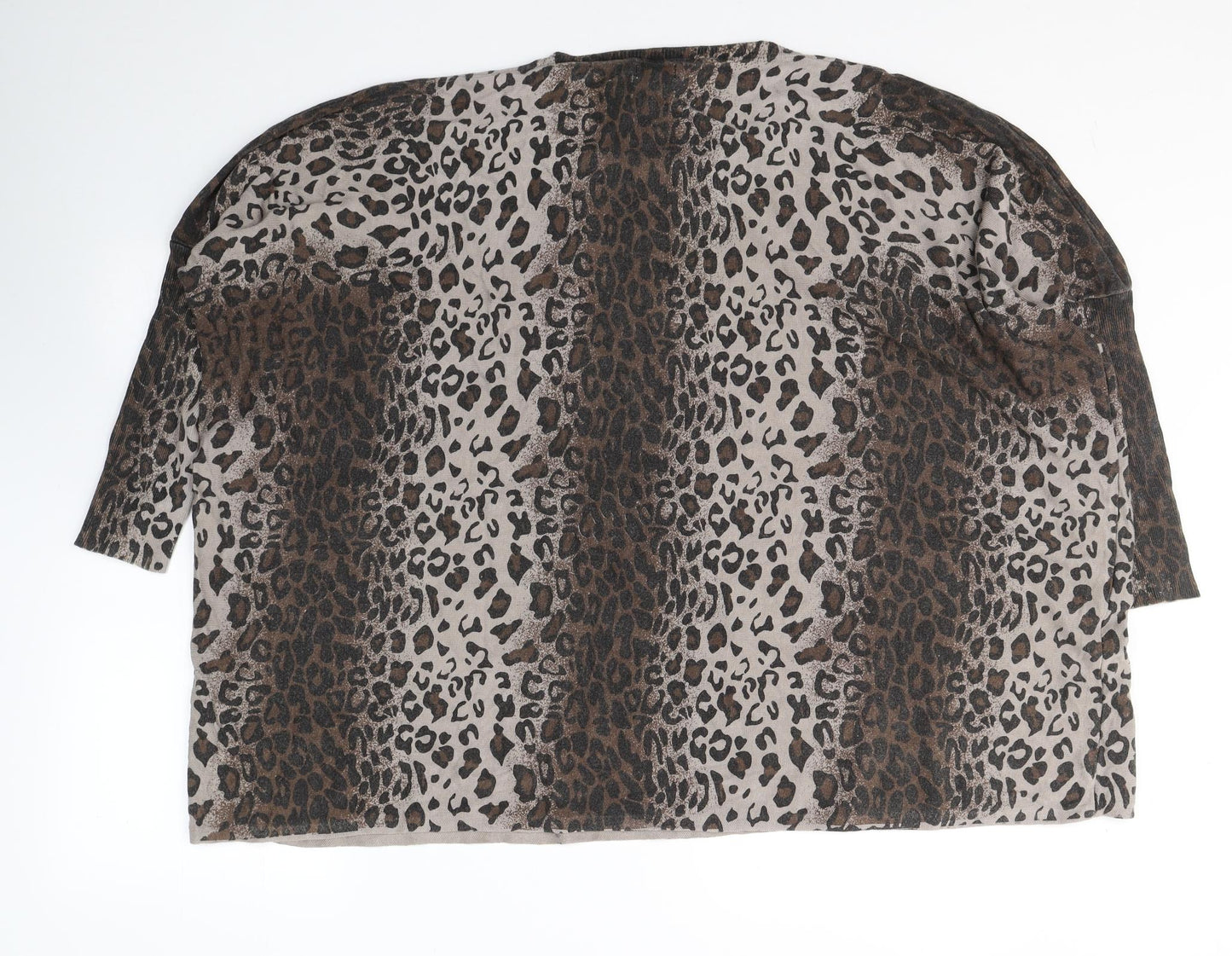 BLUE VANILLA Womens Brown Animal Print Cotton Jersey Blouse Size S Round Neck