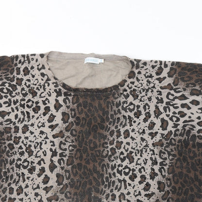 BLUE VANILLA Womens Brown Animal Print Cotton Jersey Blouse Size S Round Neck