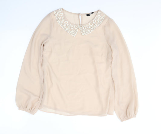 F&F Womens Beige Animal Print Polyester Basic Blouse Size 8 Round Neck