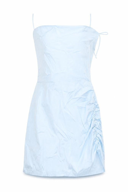 Front view of Cider women’s blue polyester shift, size XS, square neck zip