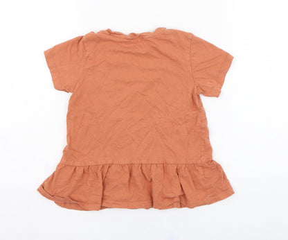 H&M Girls Orange  Cotton Basic T-Shirt Size 18-24 Months Round Neck Pullover - Slogan