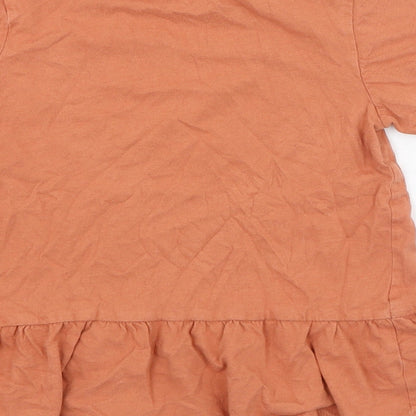 H&M Girls Orange  Cotton Basic T-Shirt Size 18-24 Months Round Neck Pullover - Slogan