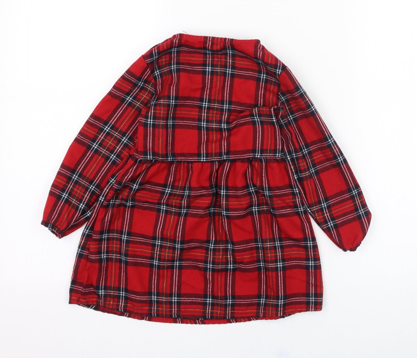 Primark Girls Red Check Polyester Skater Dress  Size 24 Months  Round Neck Button