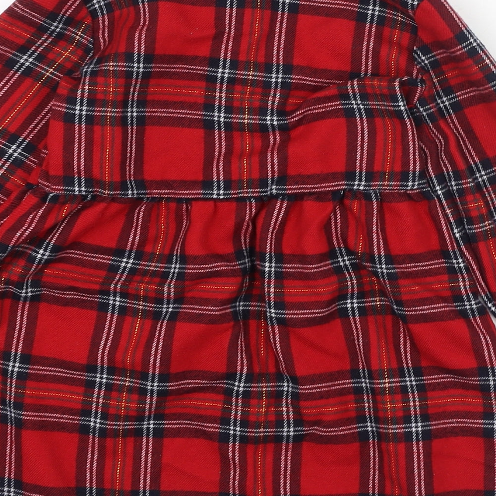 Primark Girls Red Check Polyester Skater Dress  Size 24 Months  Round Neck Button
