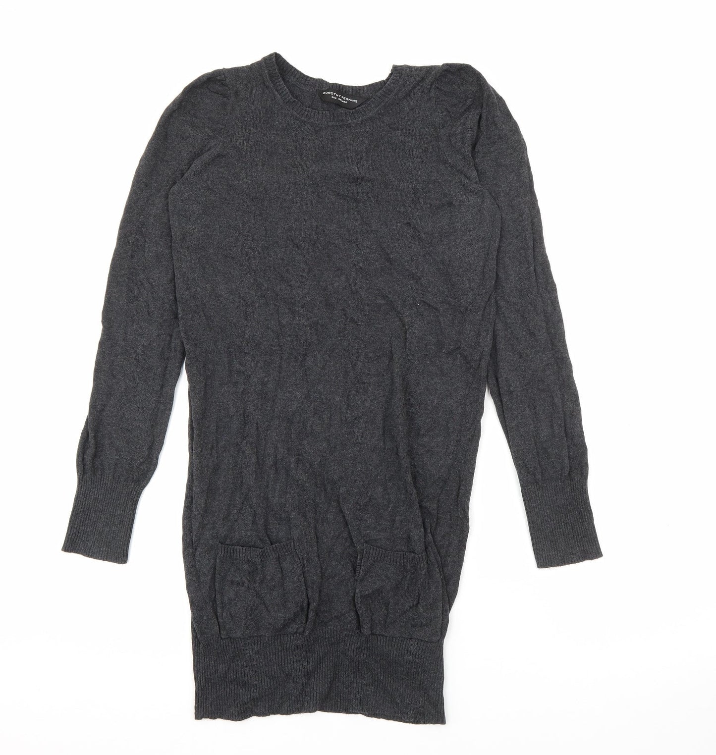 Dorothy Perkins Womens Grey  Cotton Jumper Dress  Size 6  Crew Neck