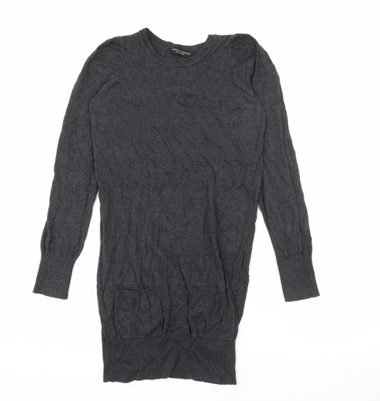 Dorothy Perkins Womens Grey  Cotton Jumper Dress  Size 6  Crew Neck