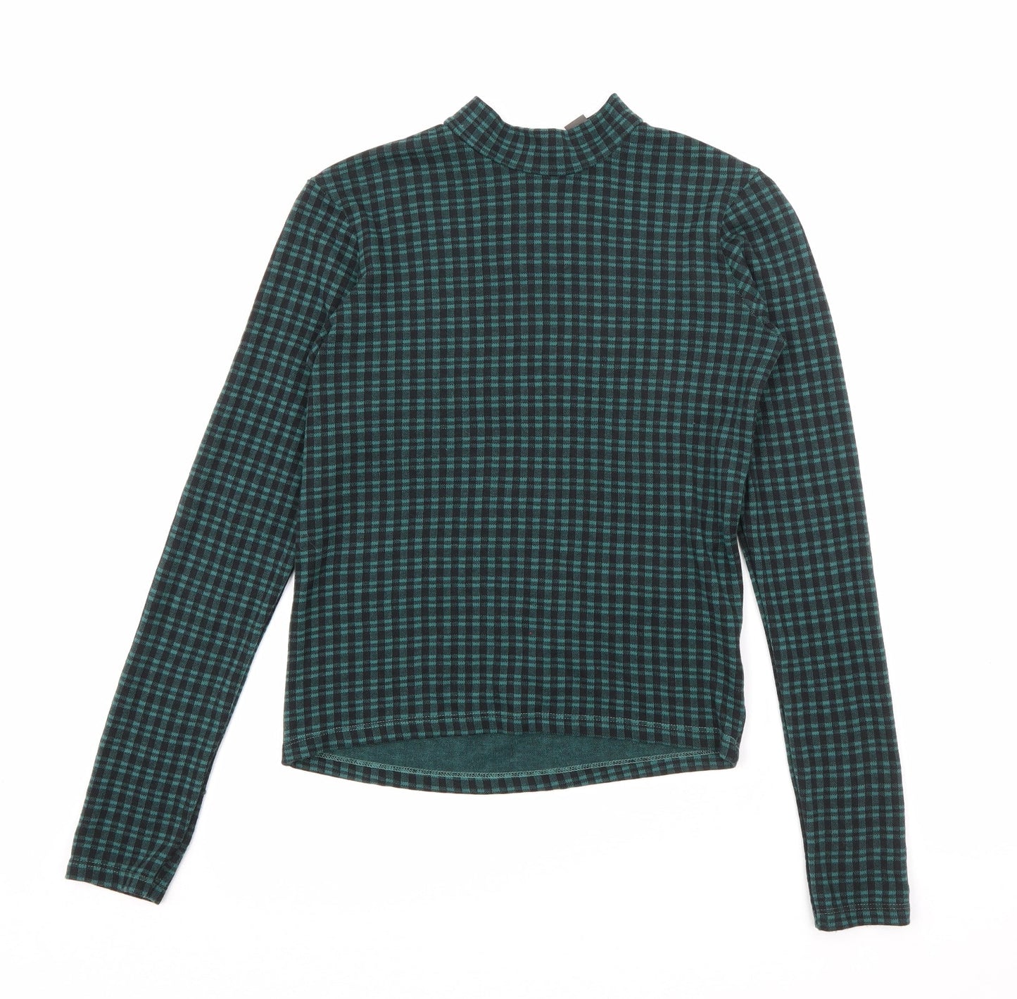 Primark Womens Green High Neck Plaid Polyester Pullover Jumper Size 4