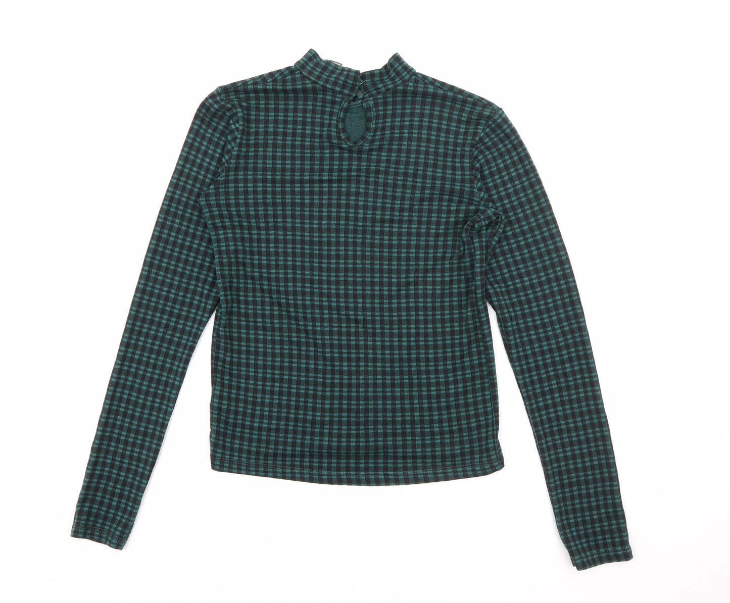 Primark Womens Green High Neck Plaid Polyester Pullover Jumper Size 4
