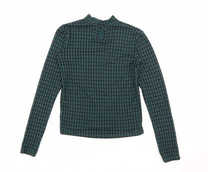 Primark Womens Green High Neck Plaid Polyester Pullover Jumper Size 4