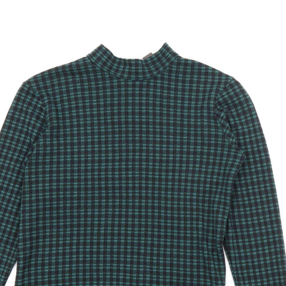 Primark Womens Green High Neck Plaid Polyester Pullover Jumper Size 4