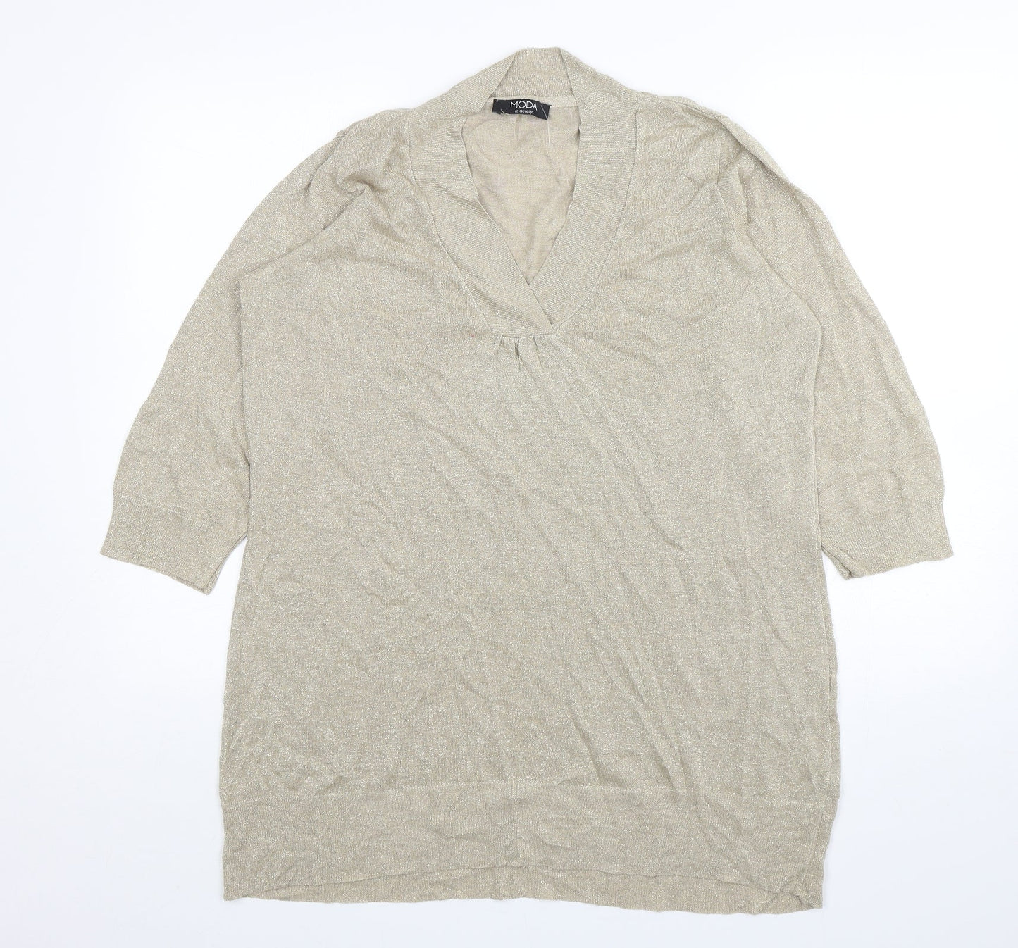 George Womens Gold V-Neck  Viscose Pullover Jumper Size 18