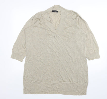 George Womens Gold V-Neck  Viscose Pullover Jumper Size 18