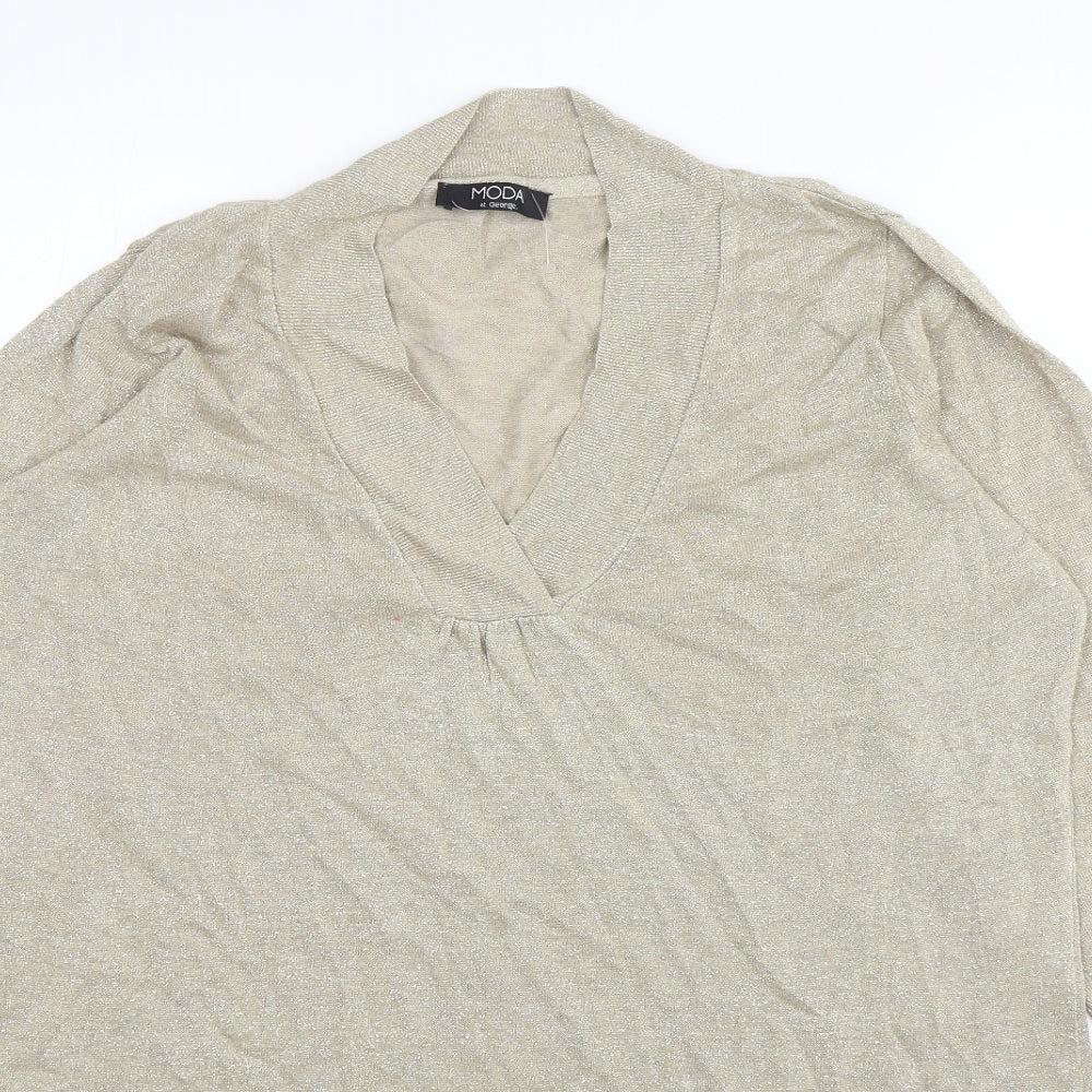 George Womens Gold V-Neck  Viscose Pullover Jumper Size 18