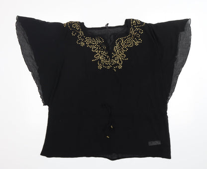 George Womens Black  Polyester Basic Blouse Size M V-Neck