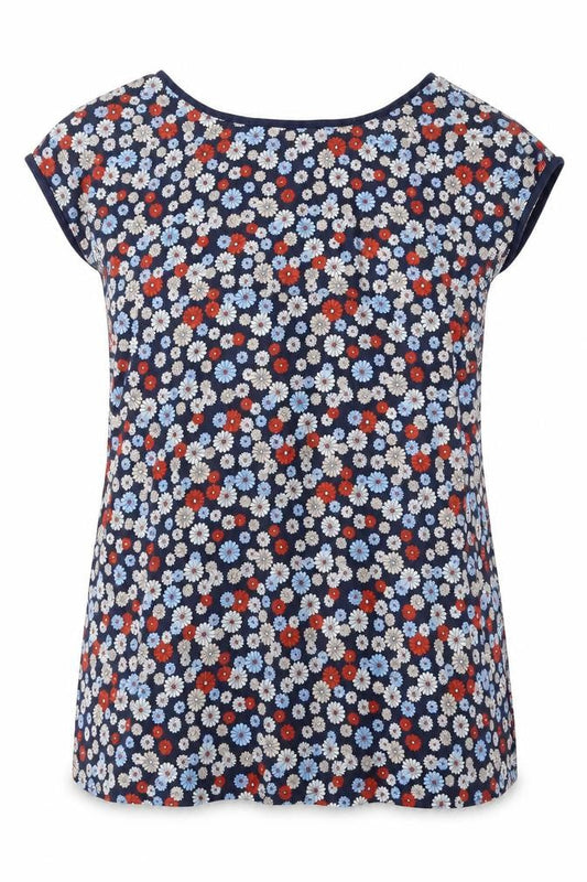 Front view of Red Herring women’s blue floral polyester basic t-shirt, size UK 10, round neck