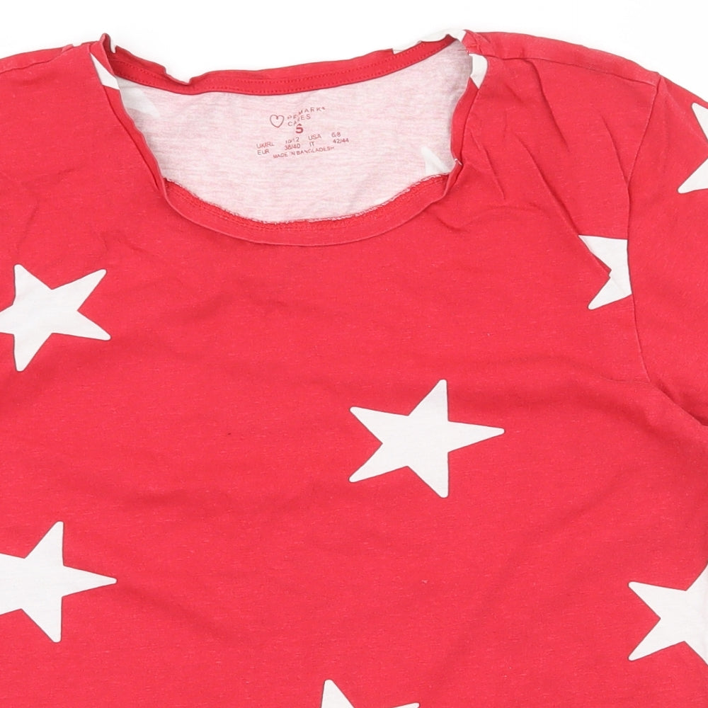 Primark Womens Red  100% Cotton Basic T-Shirt Size 10 Scoop Neck