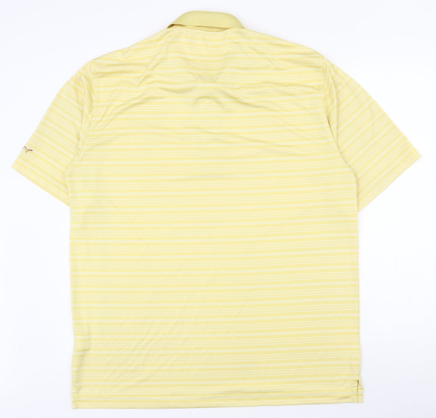 play dry Mens Yellow Striped Polyester  Polo Size L Collared Button