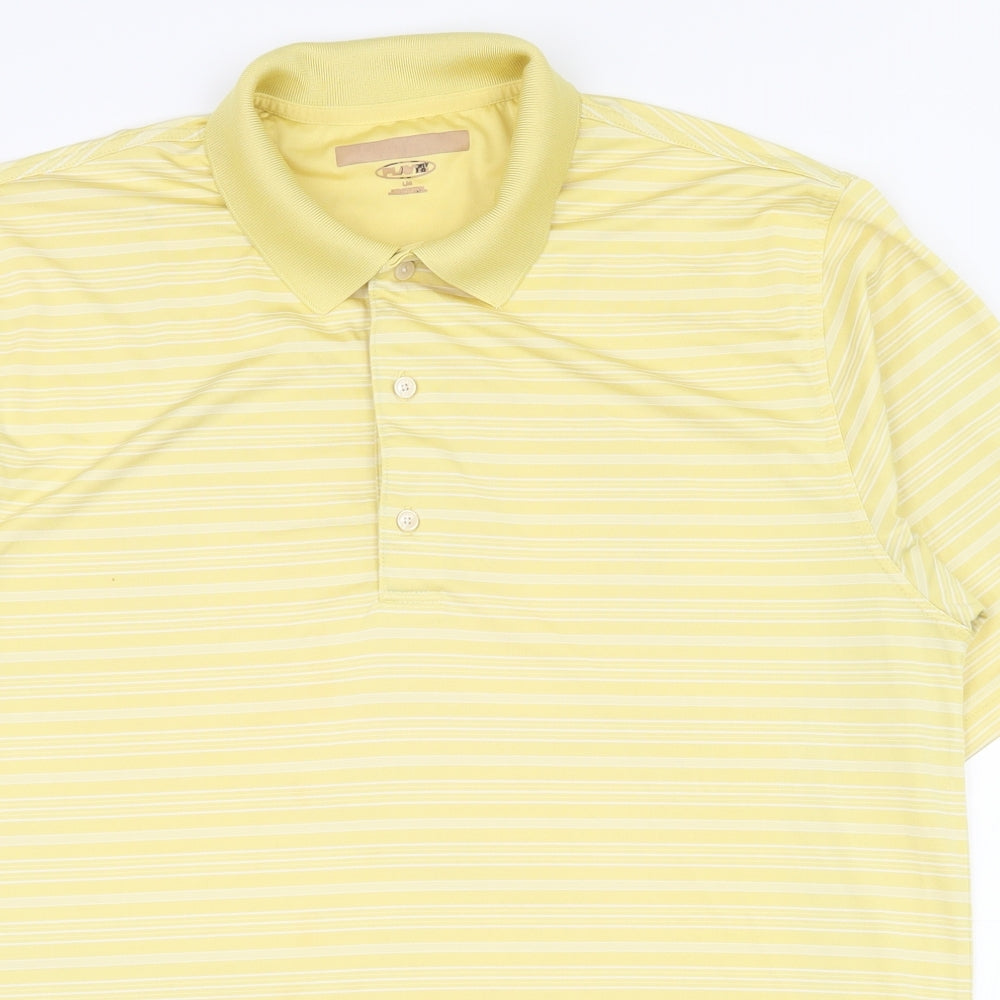 play dry Mens Yellow Striped Polyester  Polo Size L Collared Button