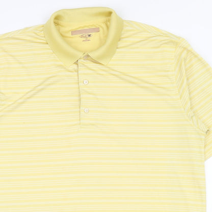 play dry Mens Yellow Striped Polyester  Polo Size L Collared Button