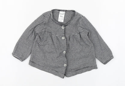 Carters Girls Black Striped 100% Cotton Basic T-Shirt Size 6-9 Months Round Neck Button