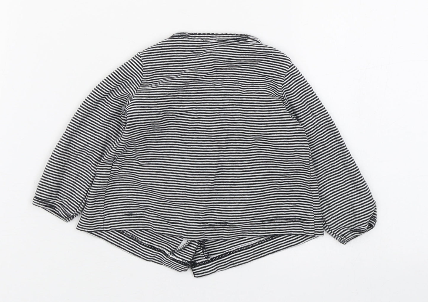 Carters Girls Black Striped 100% Cotton Basic T-Shirt Size 6-9 Months Round Neck Button