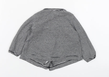 Carters Girls Black Striped 100% Cotton Basic T-Shirt Size 6-9 Months Round Neck Button