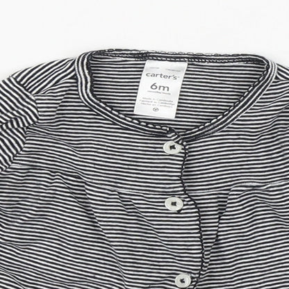 Carters Girls Black Striped 100% Cotton Basic T-Shirt Size 6-9 Months Round Neck Button