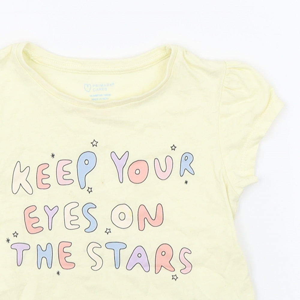 Primark Girls Yellow  100% Cotton Basic T-Shirt Size 18-24 Months Round Neck Pullover