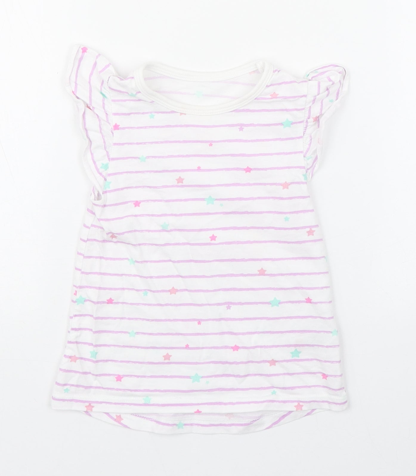 Dunnes Stores Girls Purple Striped 100% Cotton Basic T-Shirt Size 12-18 Months Round Neck Pullover