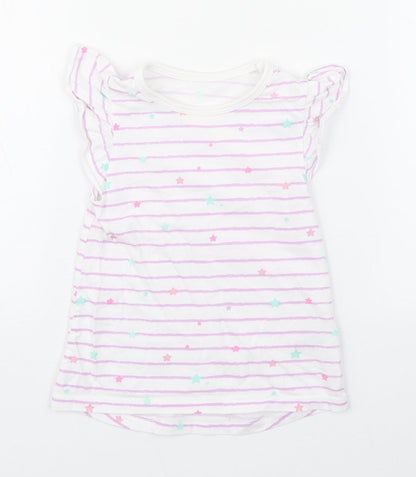 Dunnes Stores Girls Purple Striped 100% Cotton Basic T-Shirt Size 12-18 Months Round Neck Pullover