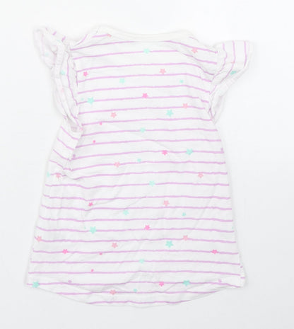 Dunnes Stores Girls Purple Striped 100% Cotton Basic T-Shirt Size 12-18 Months Round Neck Pullover