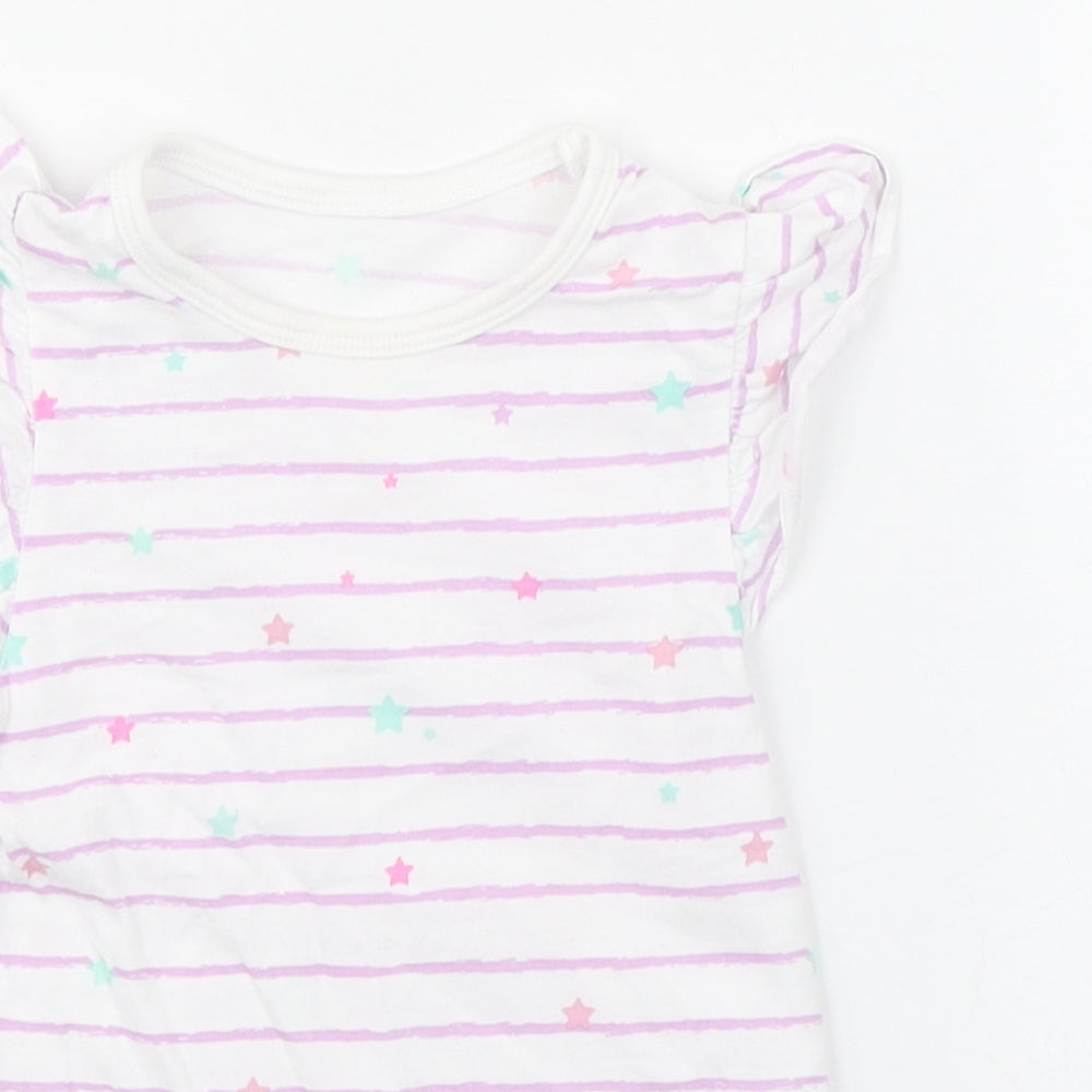 Dunnes Stores Girls Purple Striped 100% Cotton Basic T-Shirt Size 12-18 Months Round Neck Pullover