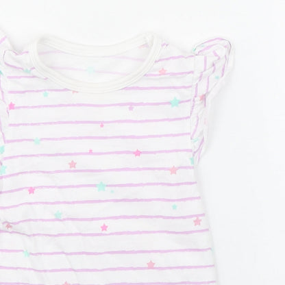 Dunnes Stores Girls Purple Striped 100% Cotton Basic T-Shirt Size 12-18 Months Round Neck Pullover