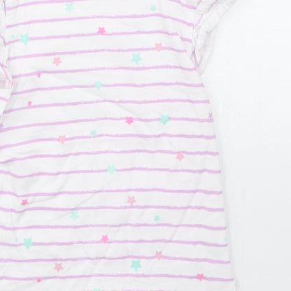 Dunnes Stores Girls Purple Striped 100% Cotton Basic T-Shirt Size 12-18 Months Round Neck Pullover