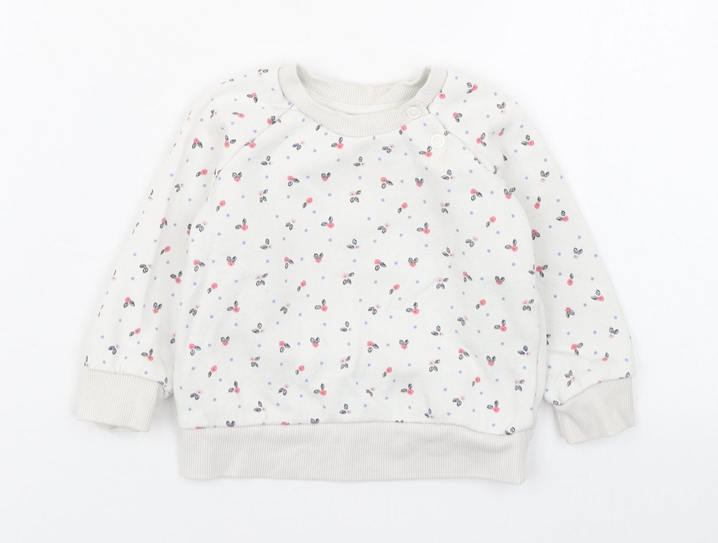 Primark Girls White Geometric Cotton Pullover Jumper Size 6-9 Months  Button