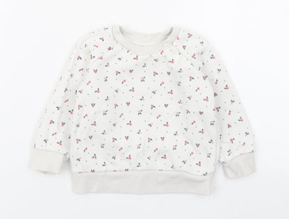 Primark Girls White Geometric Cotton Pullover Jumper Size 6-9 Months  Button