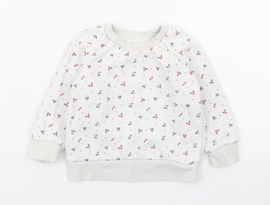 Primark Girls White Geometric Cotton Pullover Jumper Size 6-9 Months  Button